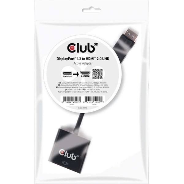 Club 3D B.V Active Hdmi 2.0 Signal Converter. The Dp 1.2 To Hdmi2.0 4K 60Hz Uhd CAC-2070 - main